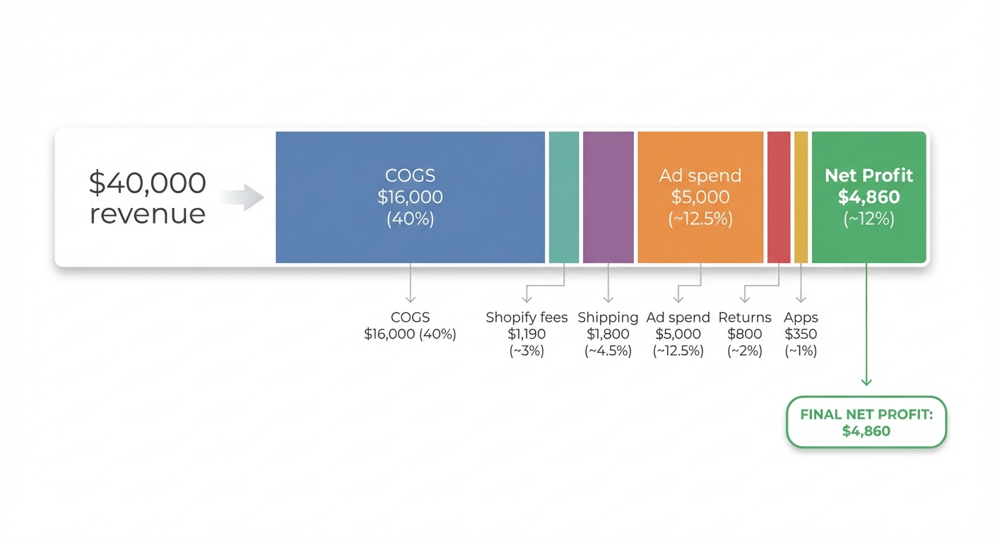 Clean infographic on a white background showing a horizontal cost breakdown bar. A bar labeled