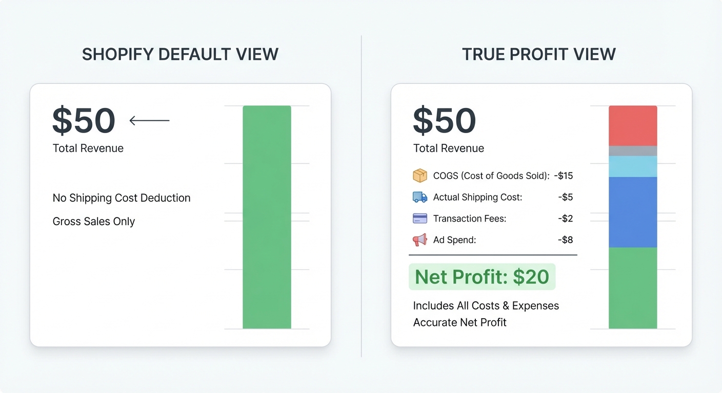 Side-by-side comparison on a light background showing two dashboard views — left side labeled 