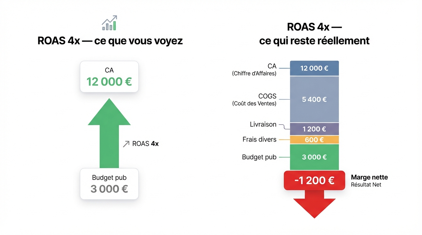 Infographie épurée sur fond blanc, format horizontal, comparant deux scenarios côte à côte. À gauche :